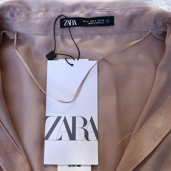 Brand New Zara Taupe Brown Satin Effect Knot Romper Size Small - Picture 8 of 12